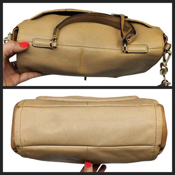 Coach Purse Handbag Leather Colorblock Tan Nude Briefcase Crossbody Flap Top - Picture 5 of 15